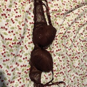 Elegant Lace Underwire Push Up Bra - Brown